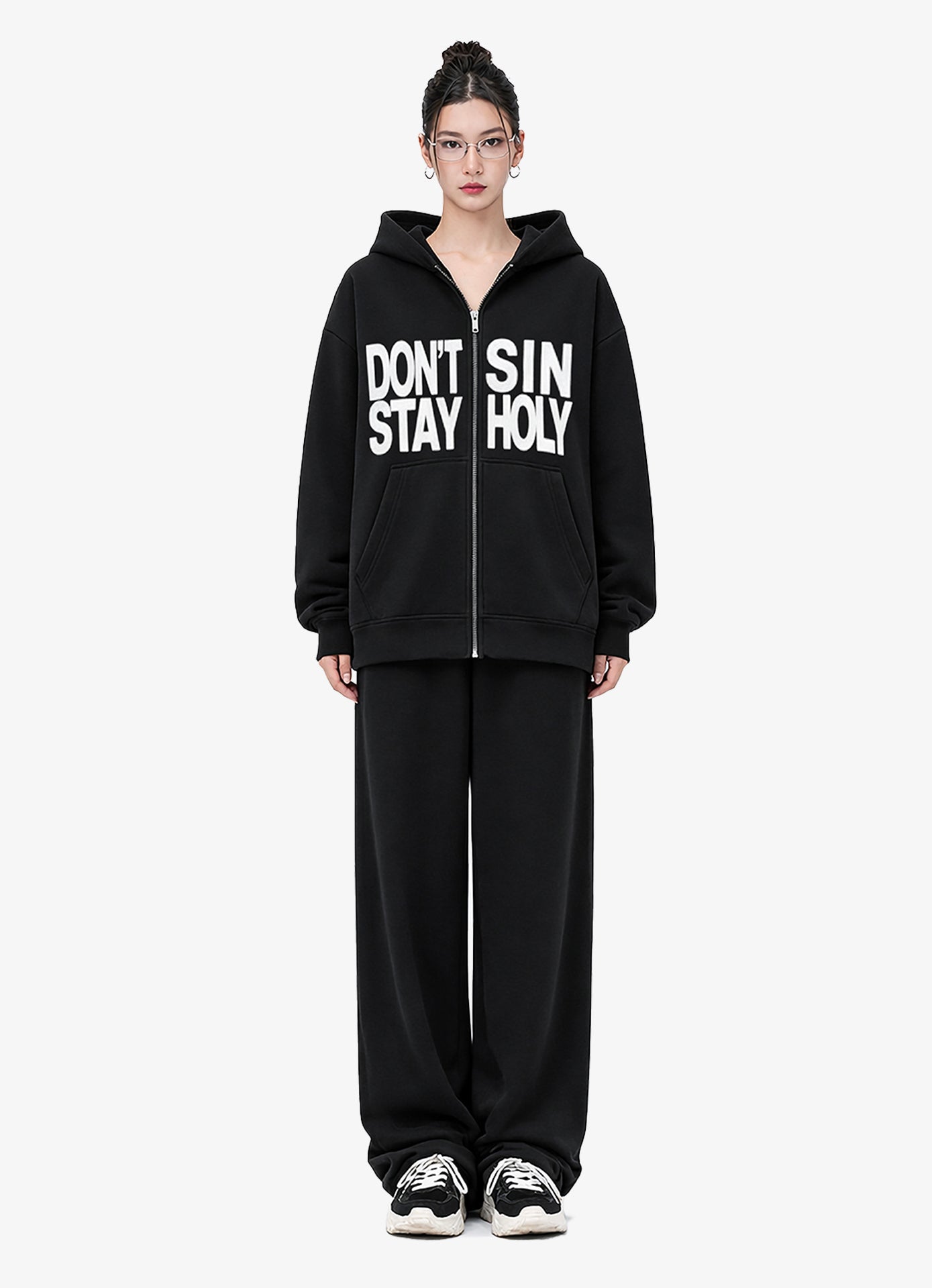 DON'T SIN STAY HOLY BLACK ZIP-UP HOODIE