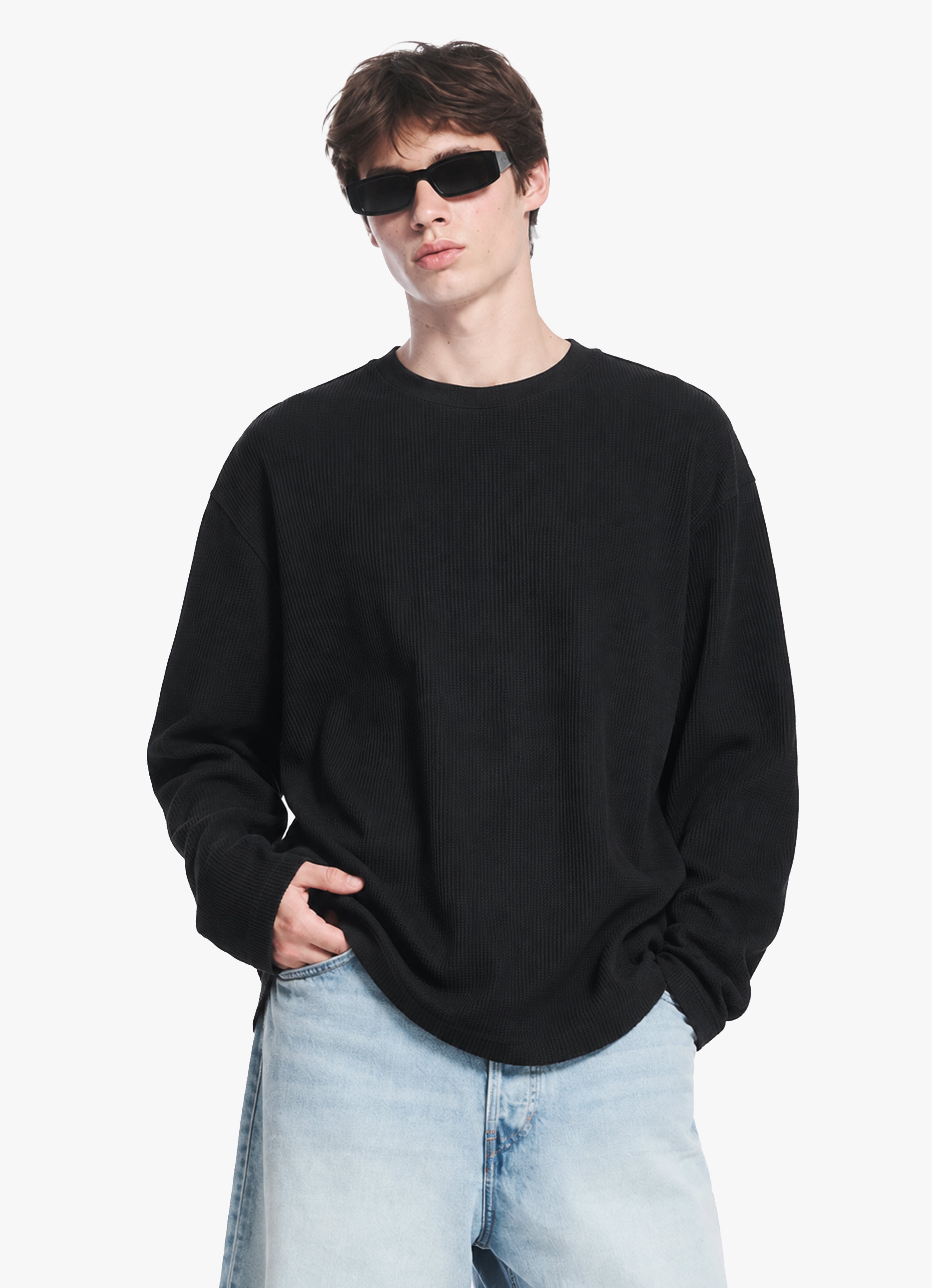 BLACK WAFFLE OVERSIZED TEE