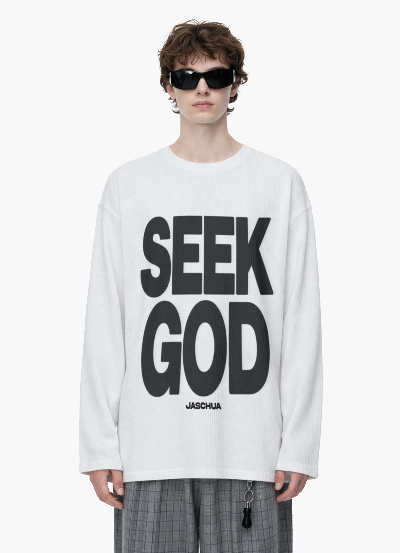 SEEK GOD OFF WHITE WAFFLE OVERSIZED TEE