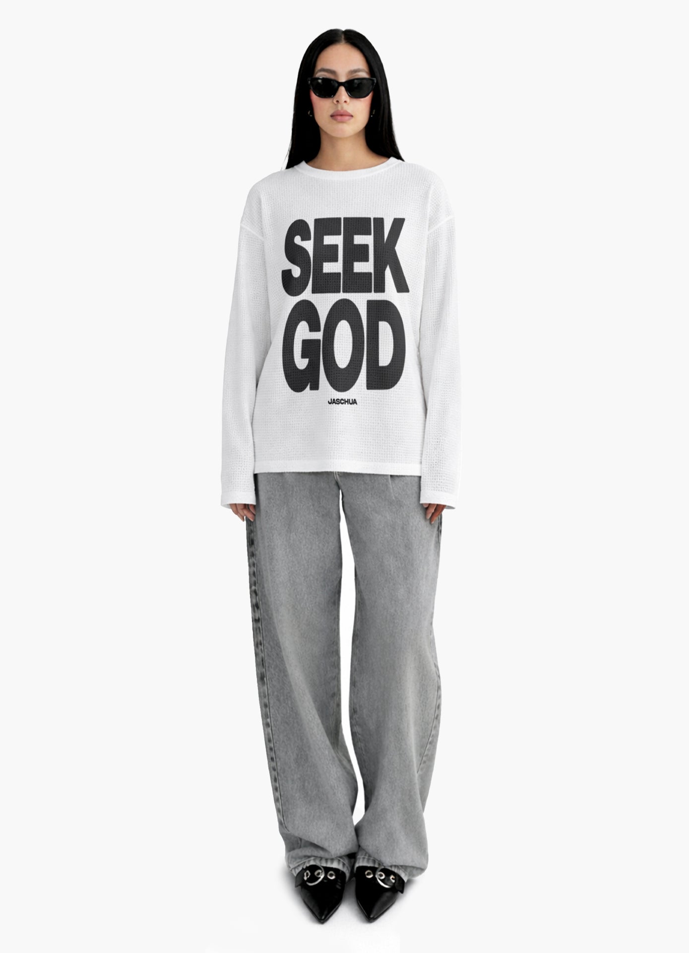 SEEK GOD OFF WHITE WAFFLE OVERSIZED TEE