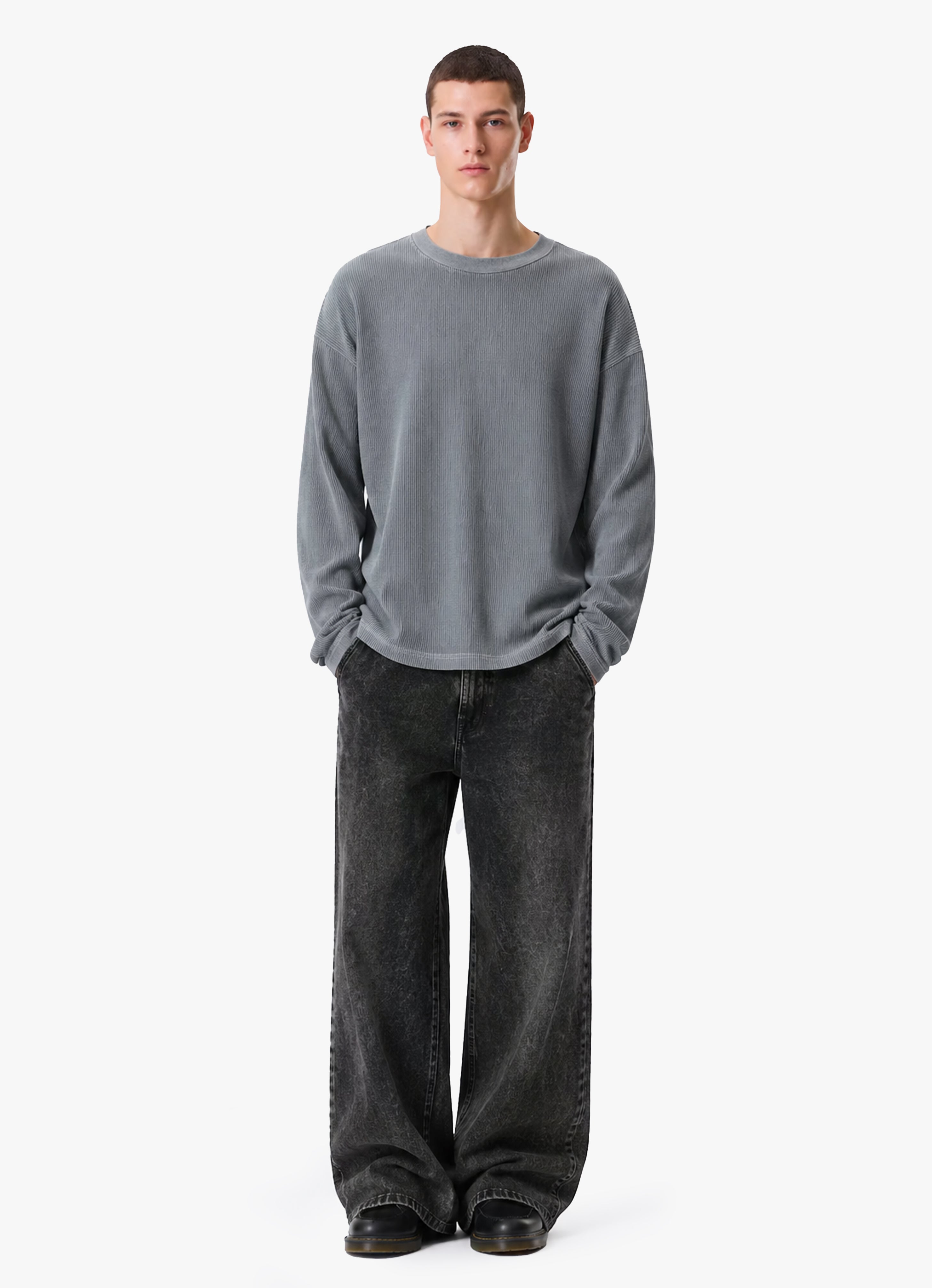 ACID WASH GRAY WAFFLE OVERSIZED TEE – Jaschua