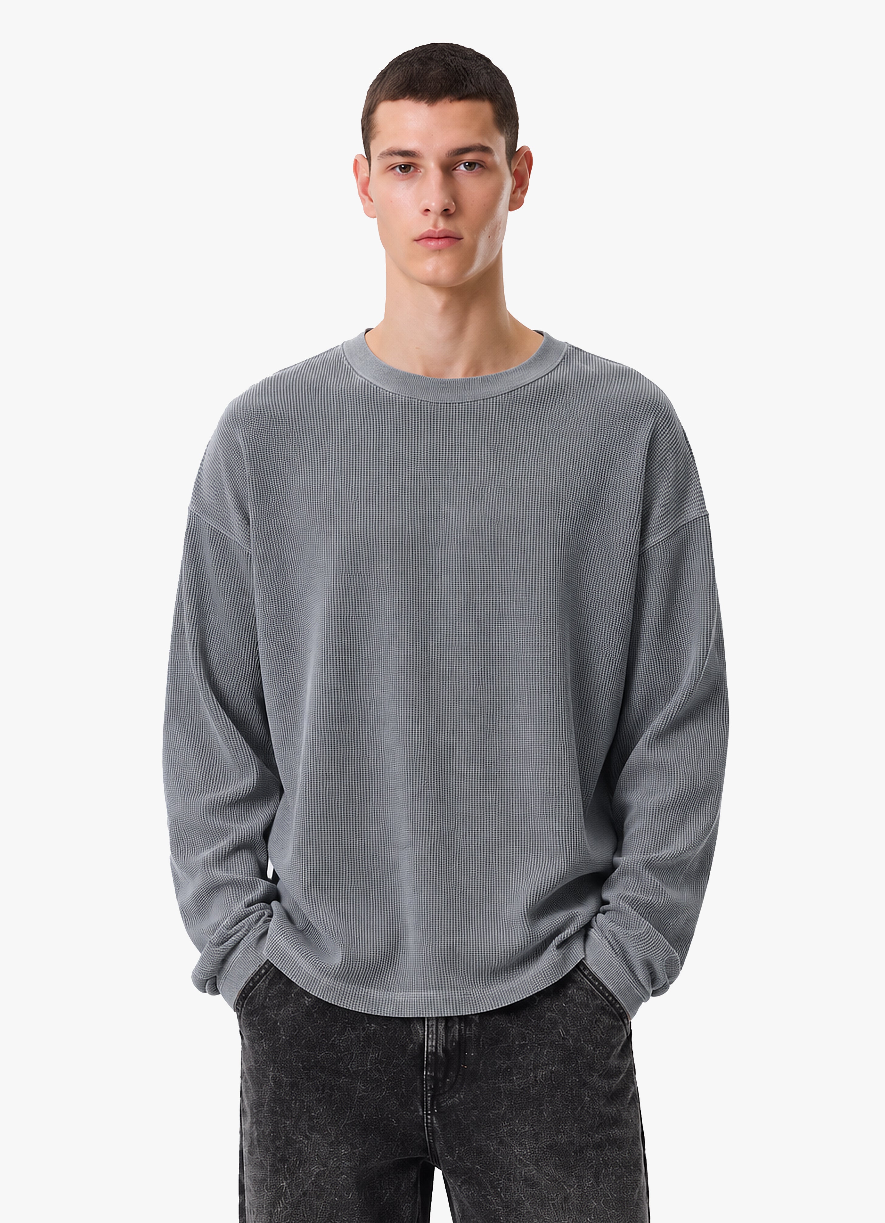 ACID WASH GRAY WAFFLE OVERSIZED TEE – Jaschua