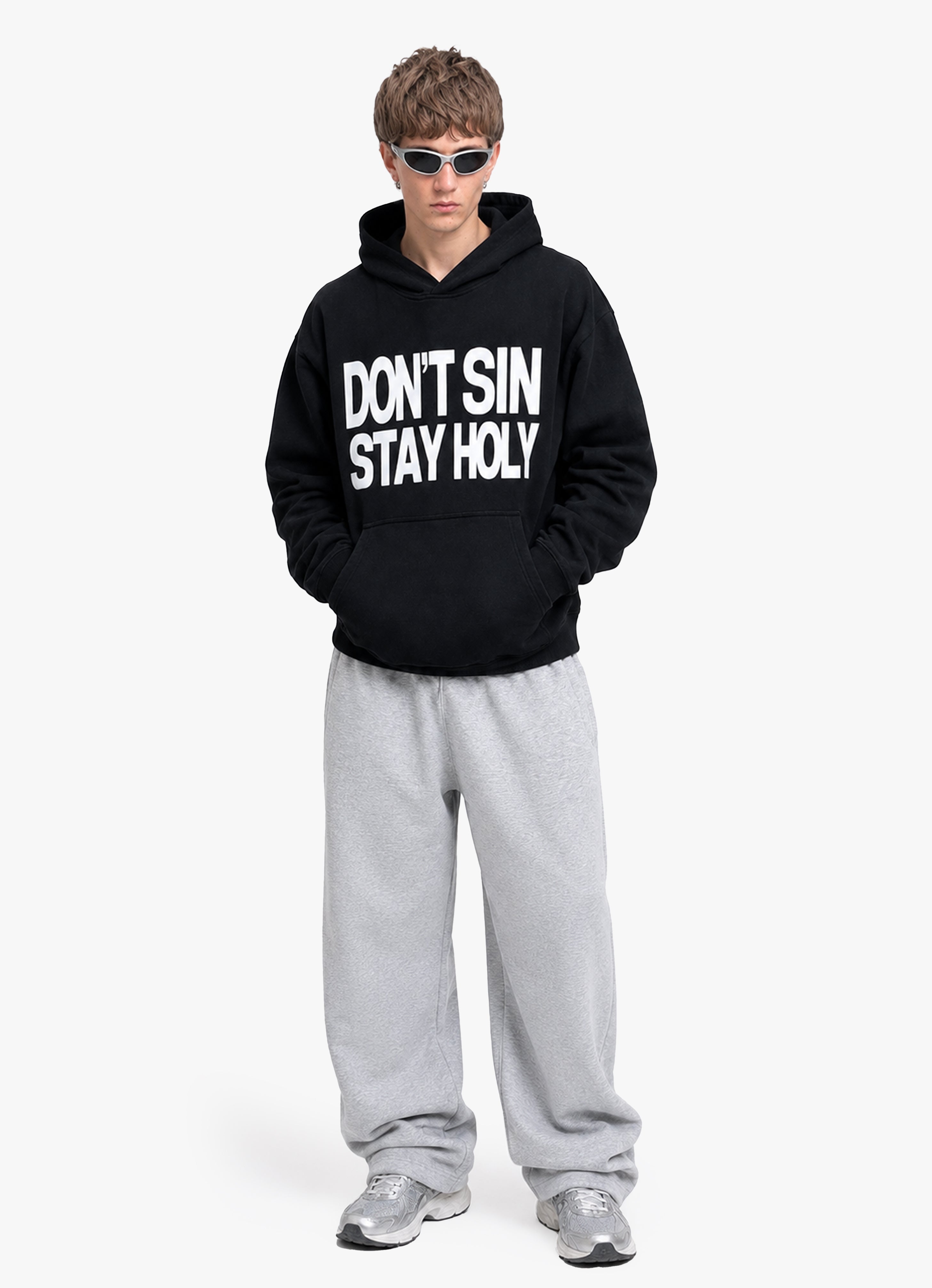 DON'T SIN STAY HOLY BLACK OVERSIZED HOODIE